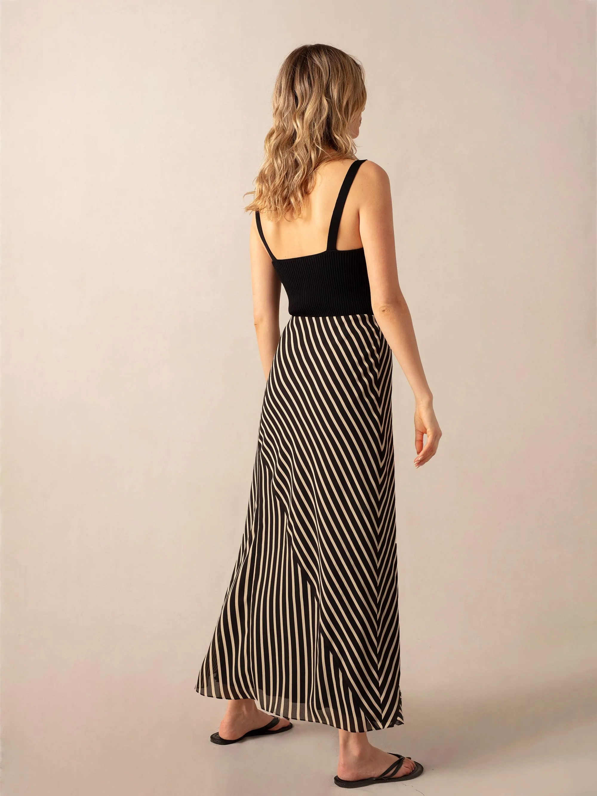 Stone Stripe Seam Detail Maxi Skirt