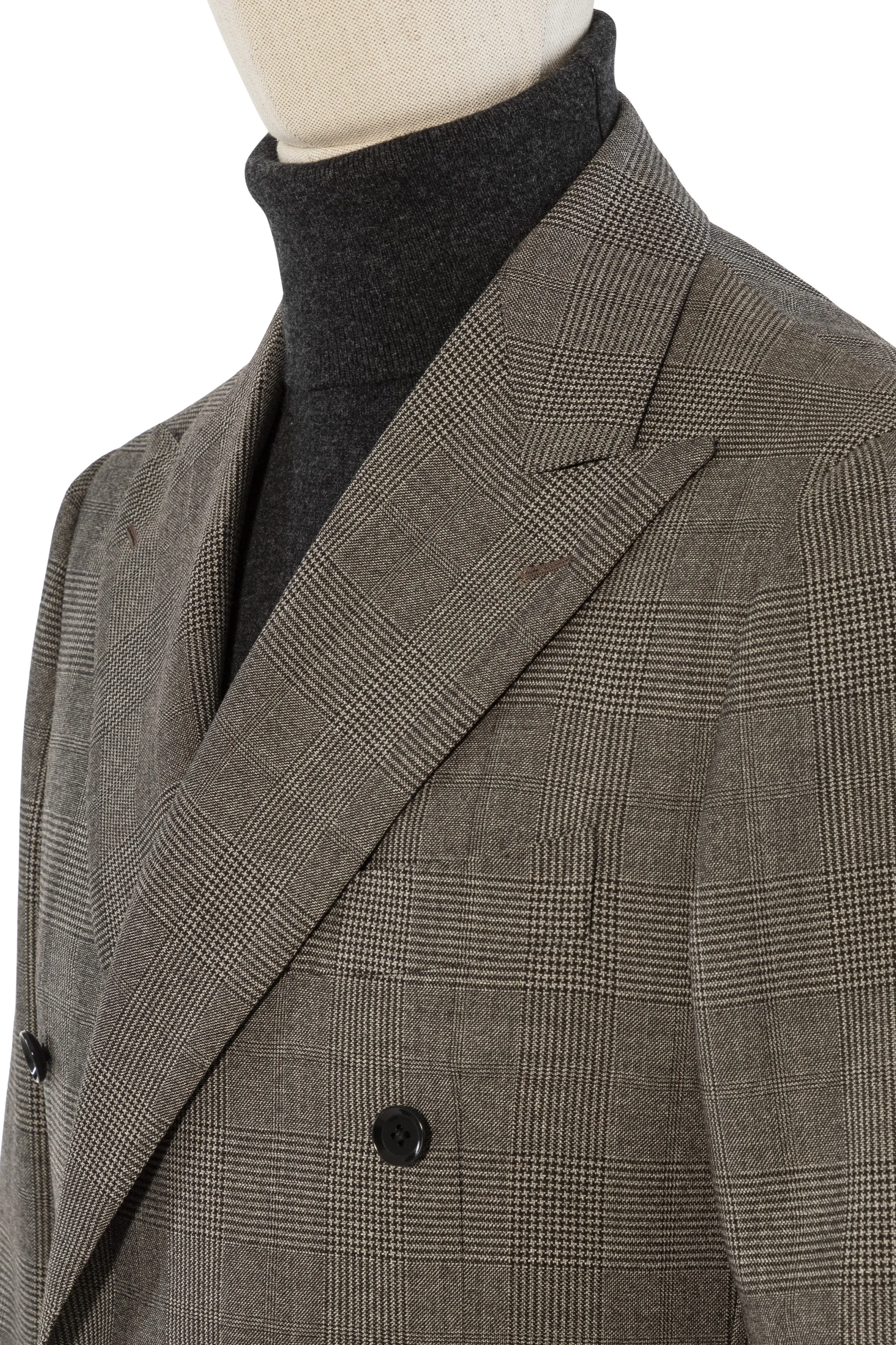 The Armoury by Ring Jacket Model 6B Brown Grey Wool Prince Of Wales Check DB Suit