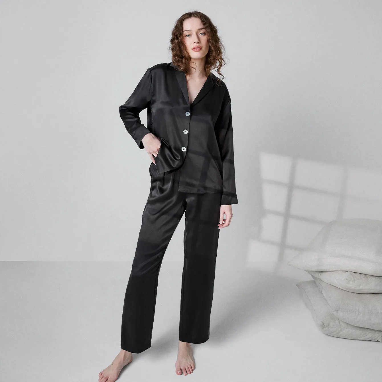 Washable Silk Long Sleeve Pant Set