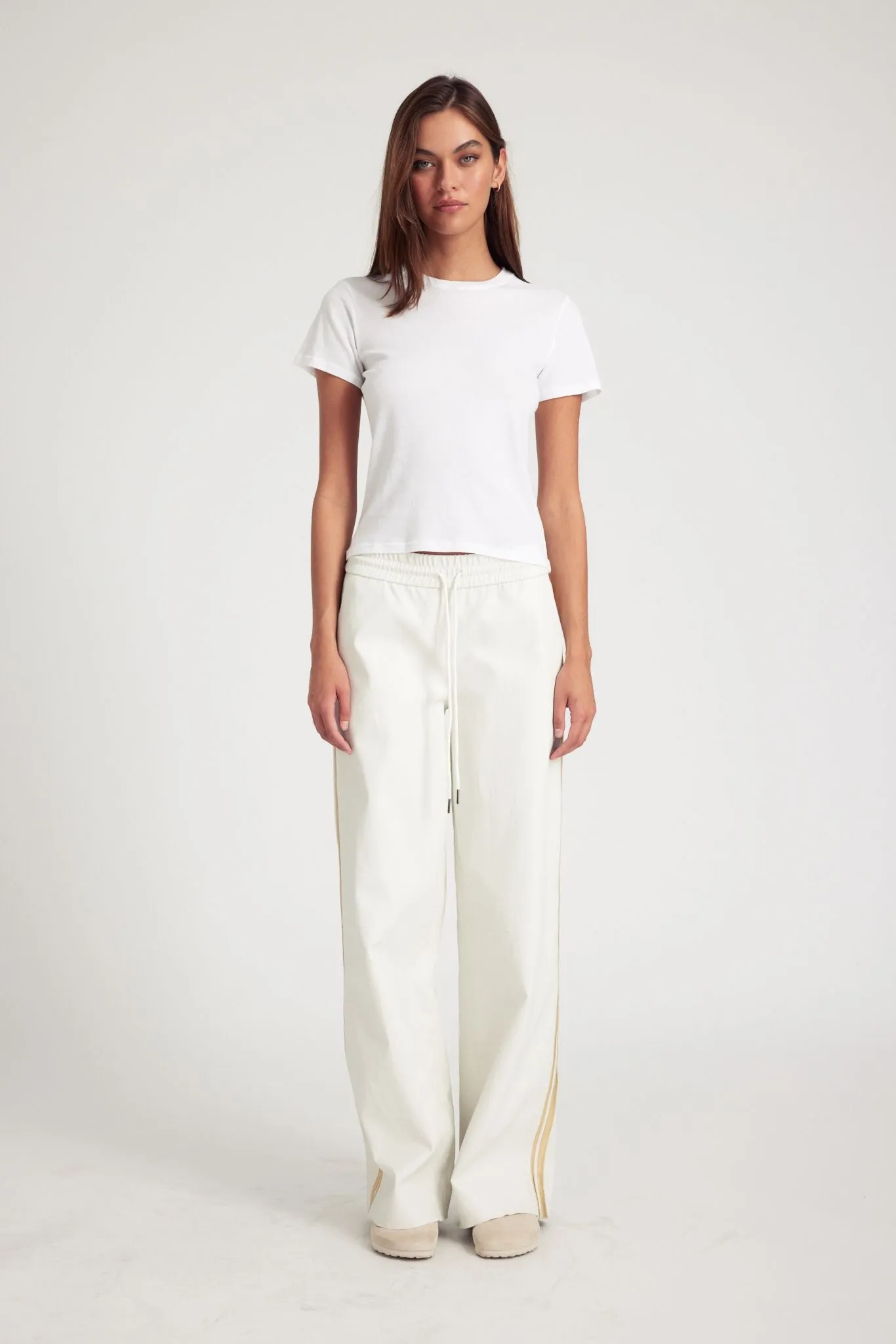 White Leather Athletic Drawstring Pants