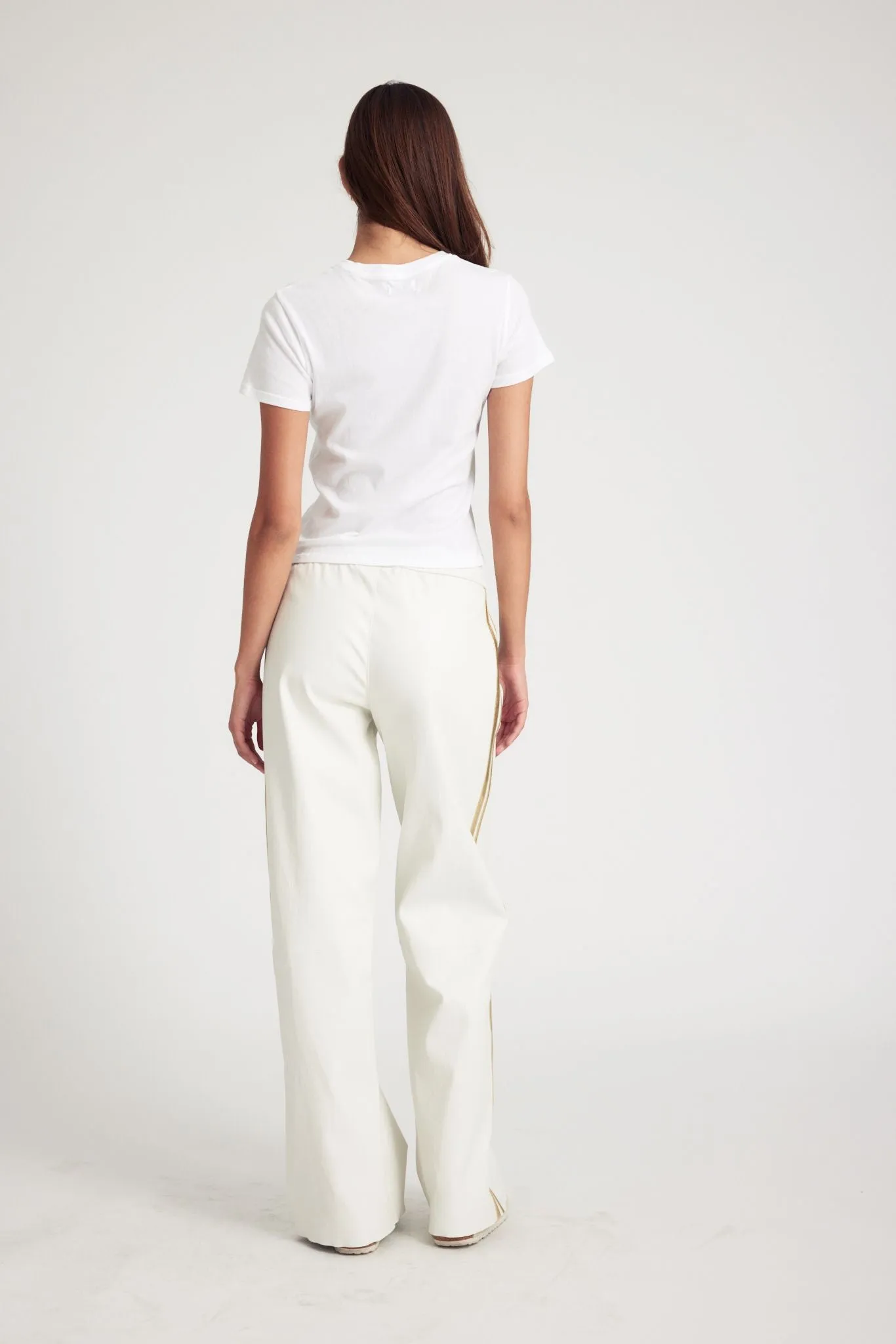 White Leather Athletic Drawstring Pants