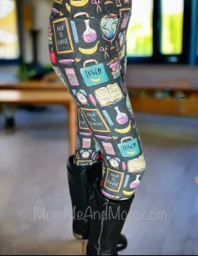 Womens Back To School Theme Teacher Leggings, Soft Yoga Pants, Sizes 0-20, Yoga Waist, Gray/Multi, Exclusive Leggings