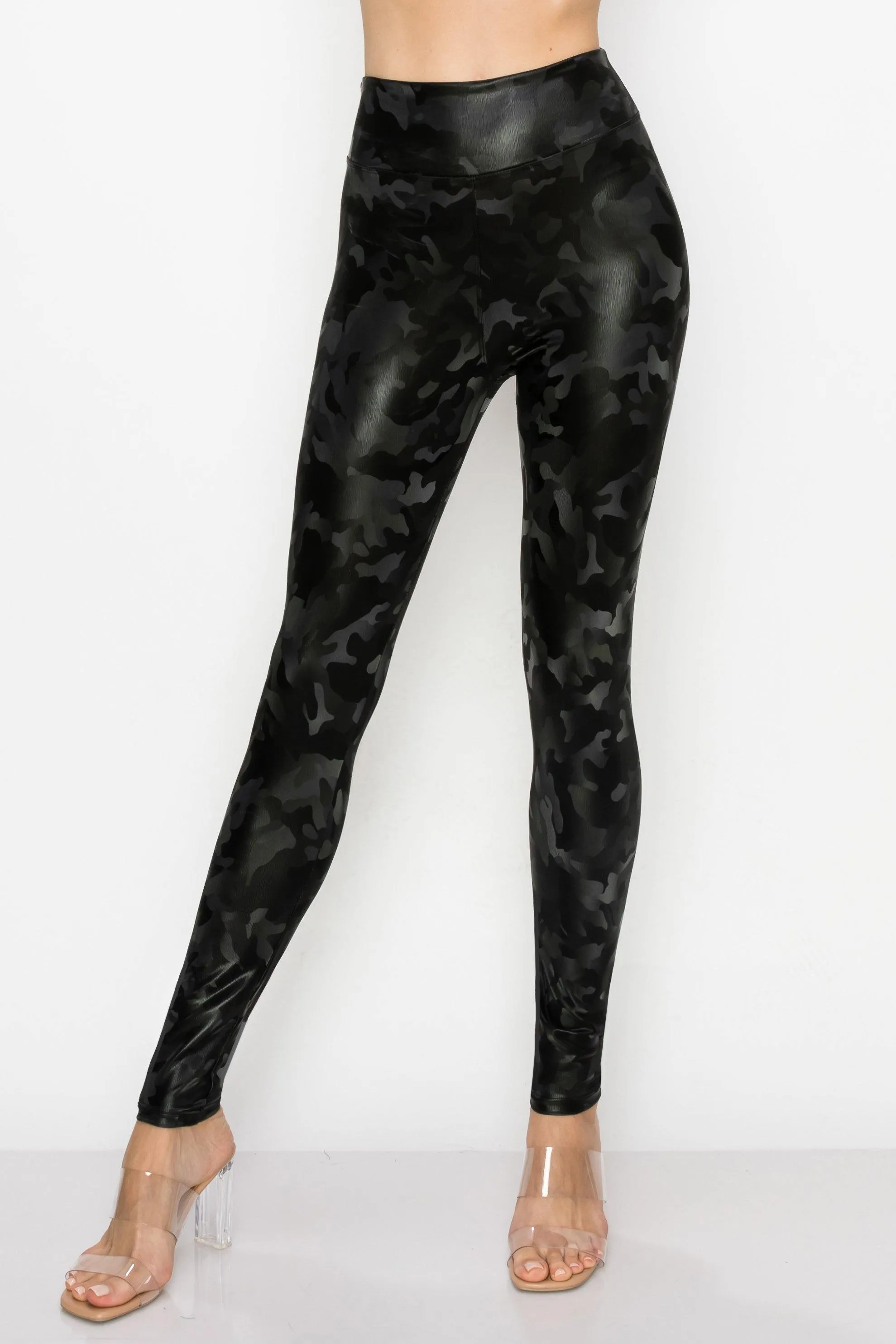 Women's Faux Leather Fashion Leggings  - High Waisted Stretch Sexy Pants Print