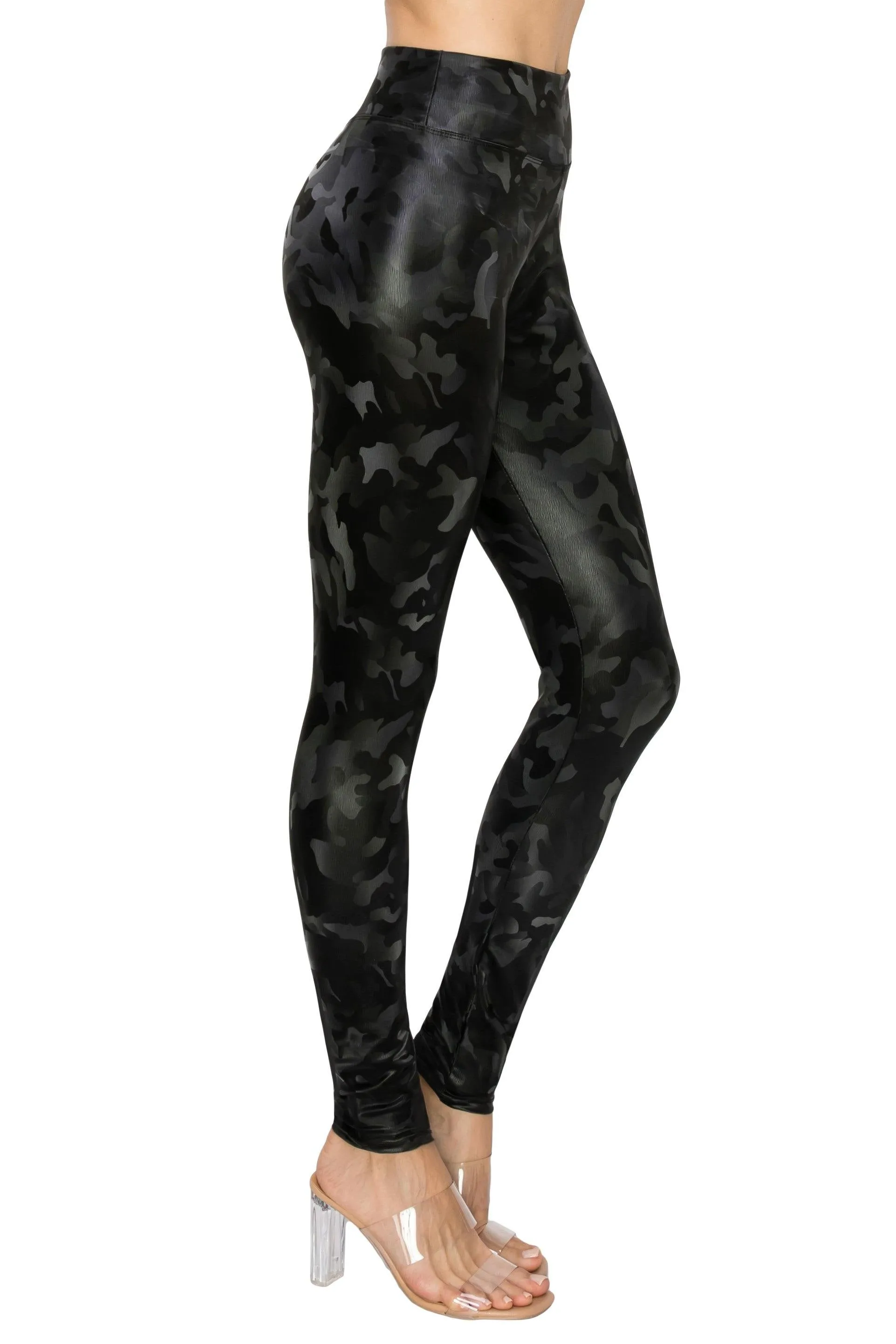 Women's Faux Leather Fashion Leggings  - High Waisted Stretch Sexy Pants Print